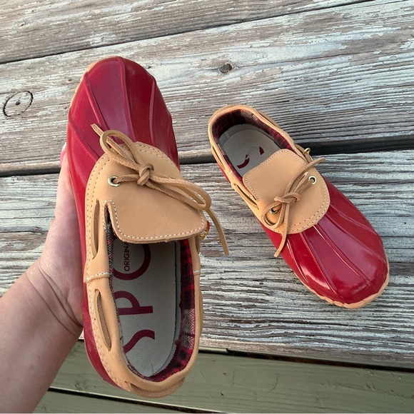 Sporto Women’s Duck Rain Shoes Size: 7 Slip-on Color: Red And Brown Waterproof - Picture 2 of 9
